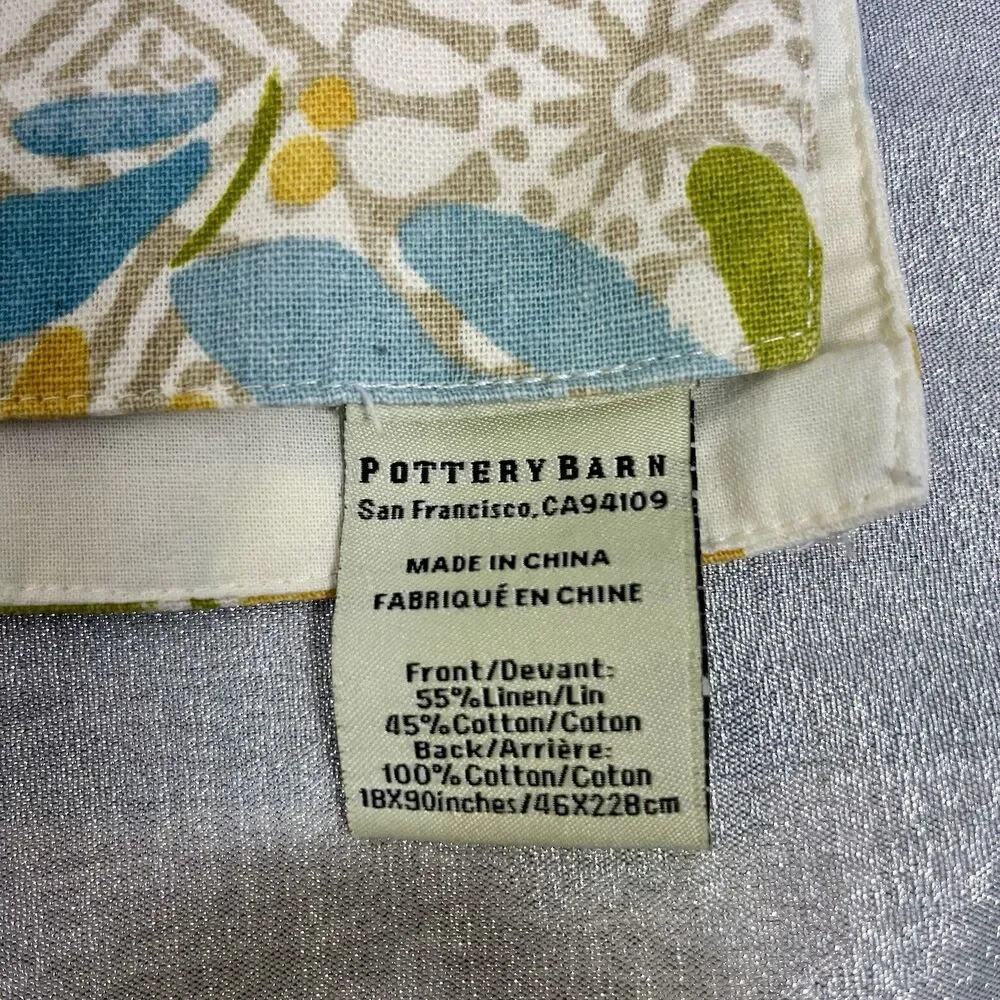 POTTERY BARN Table Runner Floral Tropical Linen/Cotton Blend 18x88